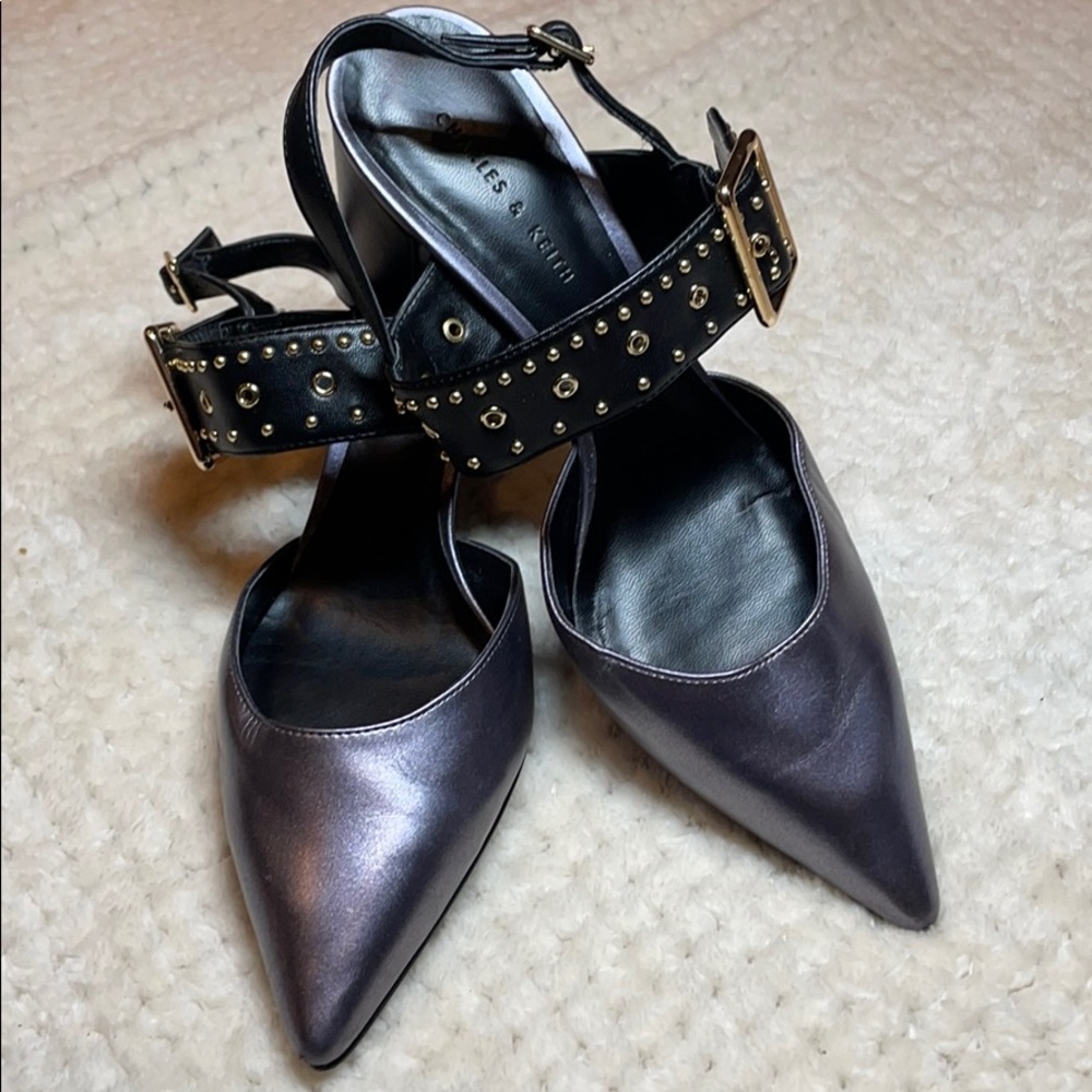 Charles & Keith Silvery Gray and Black Sling Back